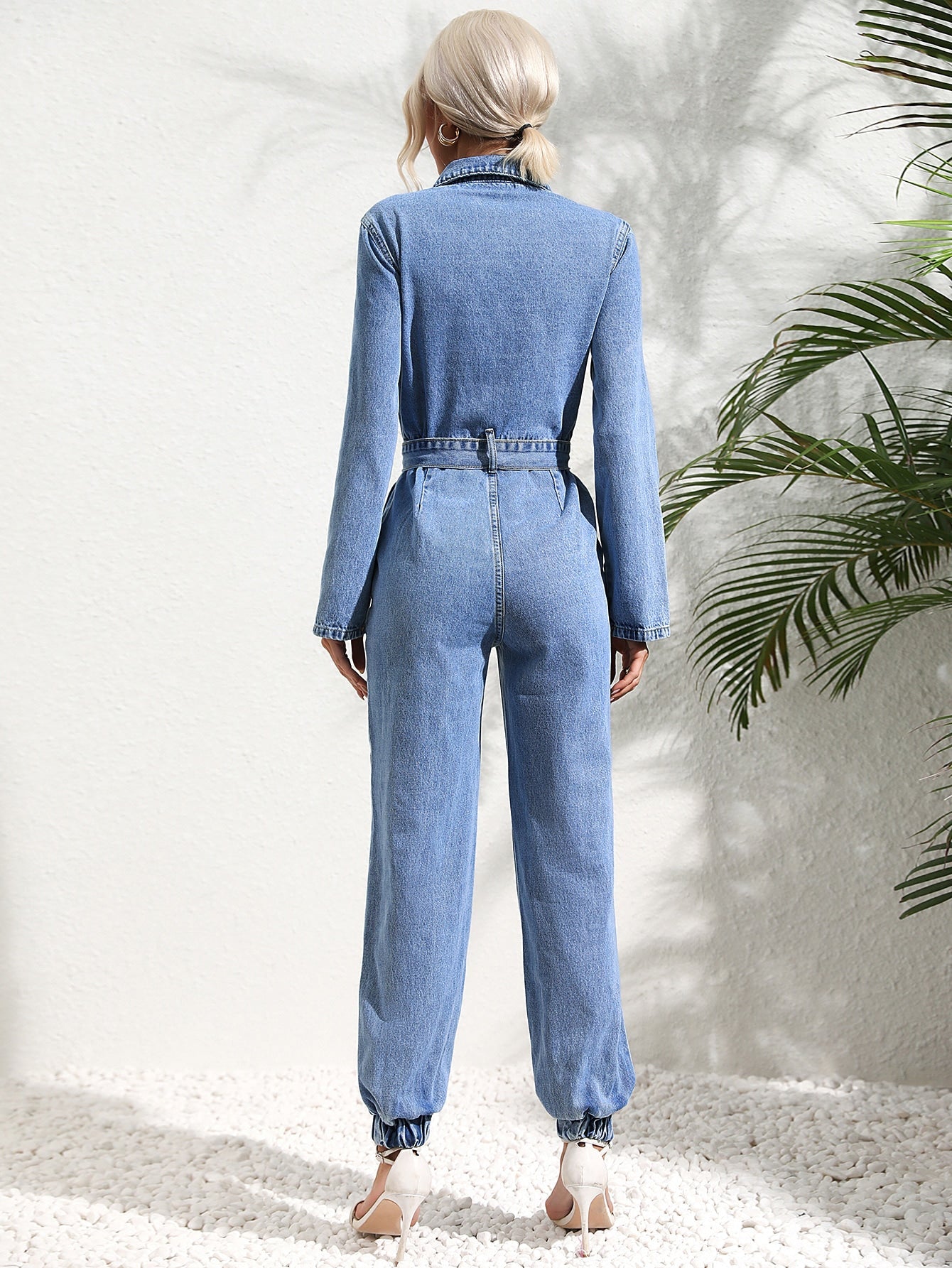Ivyshape | Jumpsuit with Flap Pocket and Denim Belt