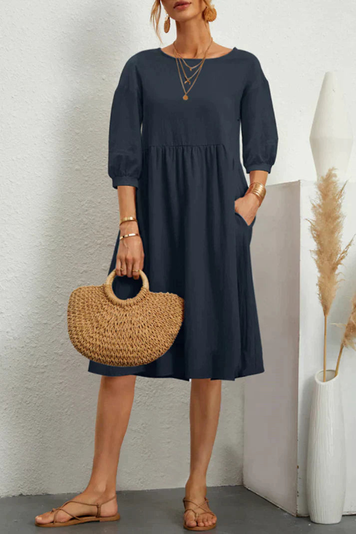 Ivyshape | Mid-Length Casual Dress with 3/4 Sleeves