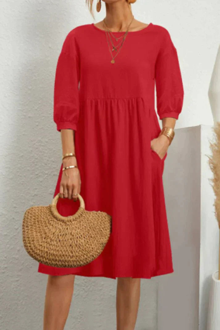 Ivyshape | Mid-Length Casual Dress with 3/4 Sleeves