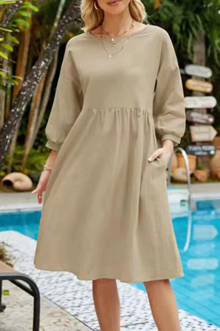 Ivyshape | Mid-Length Casual Dress with 3/4 Sleeves