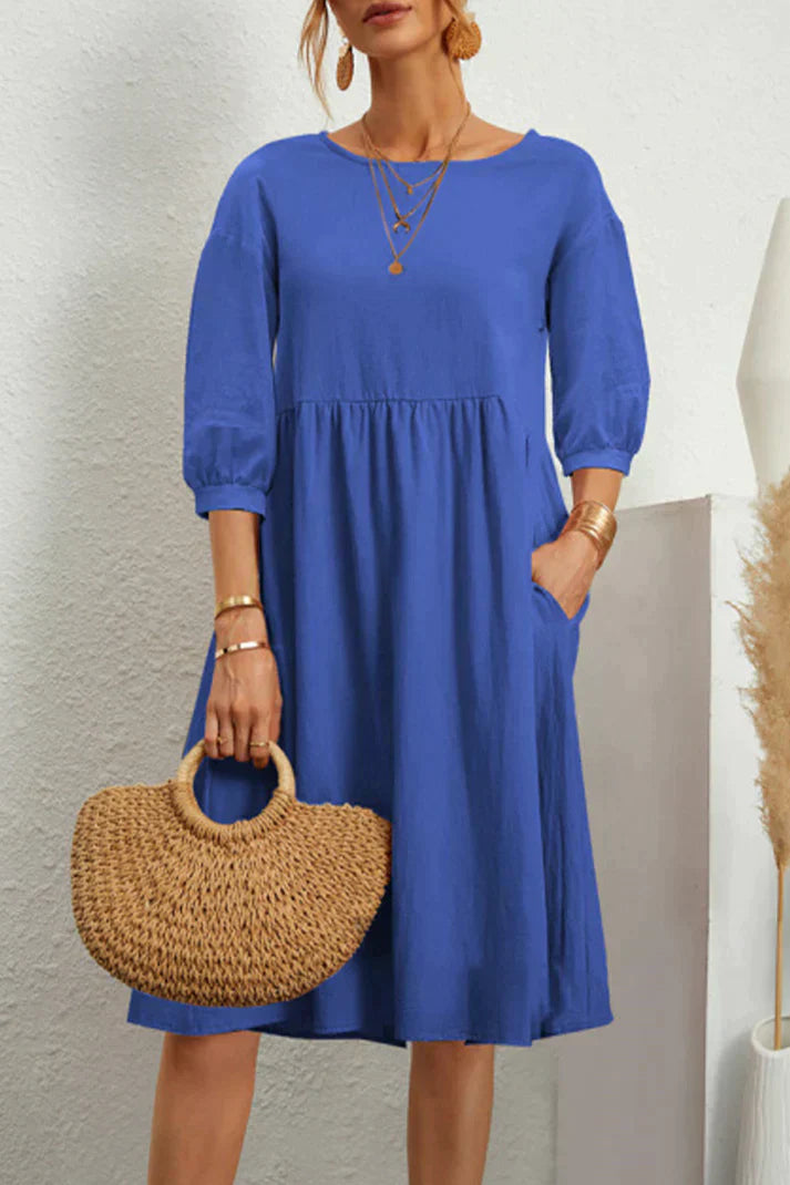 Ivyshape | Mid-Length Casual Dress with 3/4 Sleeves