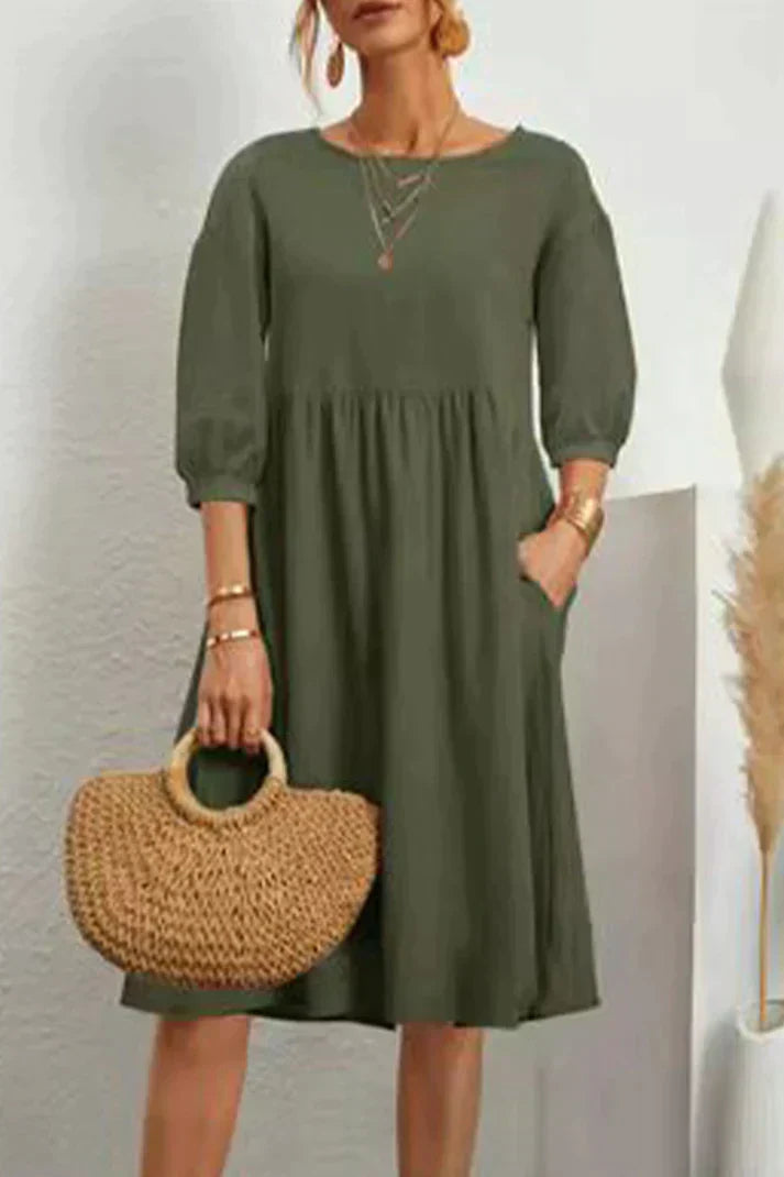 Ivyshape | Mid-Length Casual Dress with 3/4 Sleeves