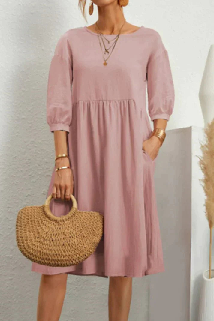 Ivyshape | Mid-Length Casual Dress with 3/4 Sleeves