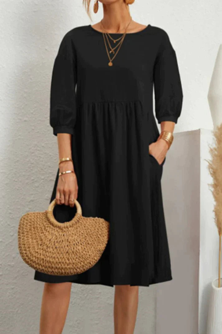 Ivyshape | Mid-Length Casual Dress with 3/4 Sleeves