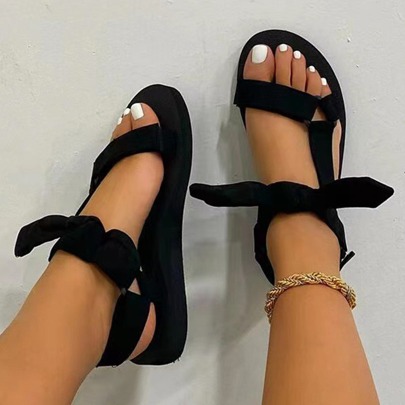 Ivyshape | Military with Bow Open Shoes