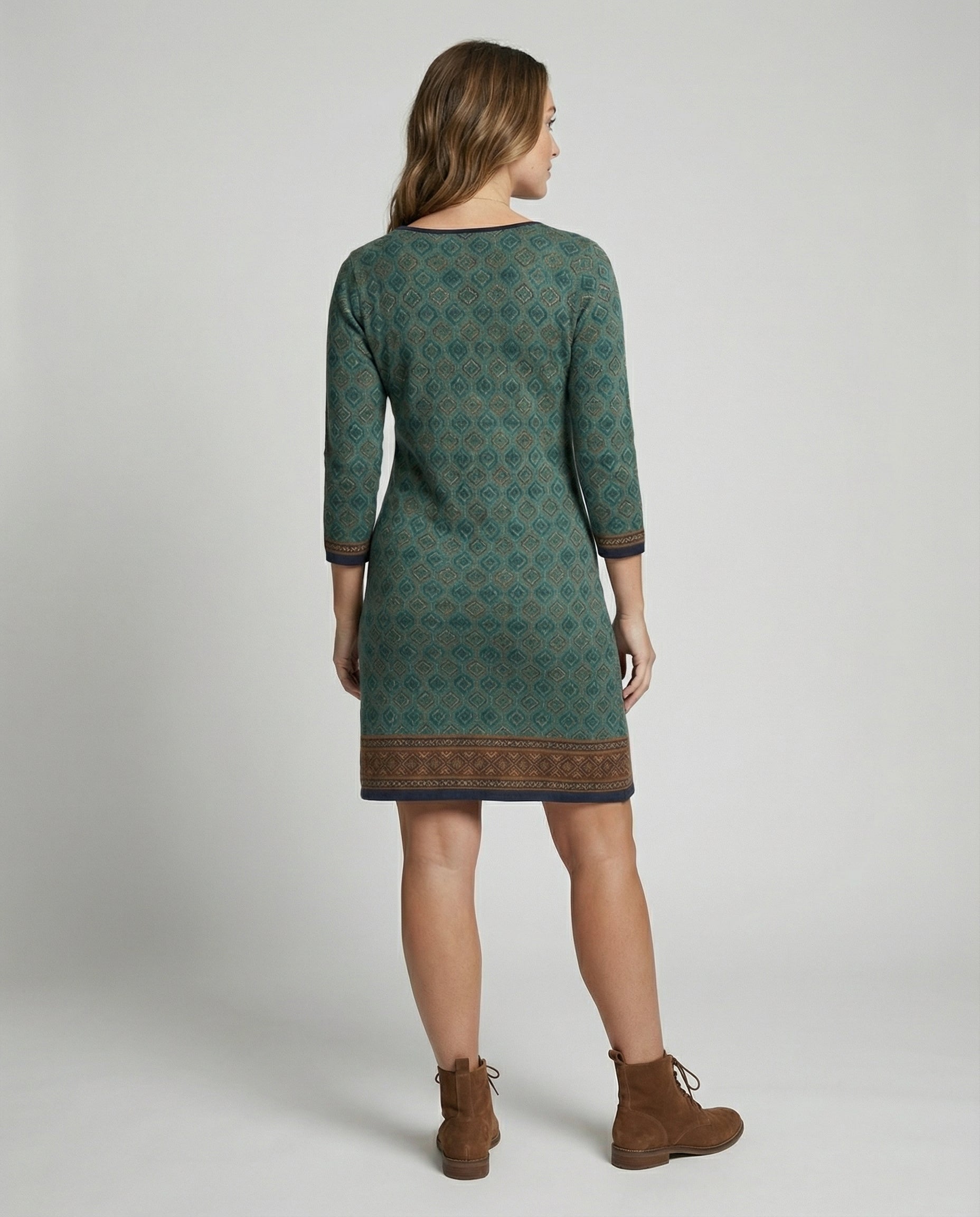 boho midi dress with flowing silhouette and three-quarter sleeves