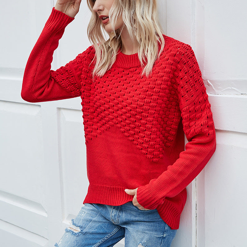 IvyShape | Round Neck Sweater Hollow-Out Sweater