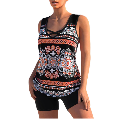 Ivyshape | Tankini Set Summer Tankini Set with Geometric V-Neck