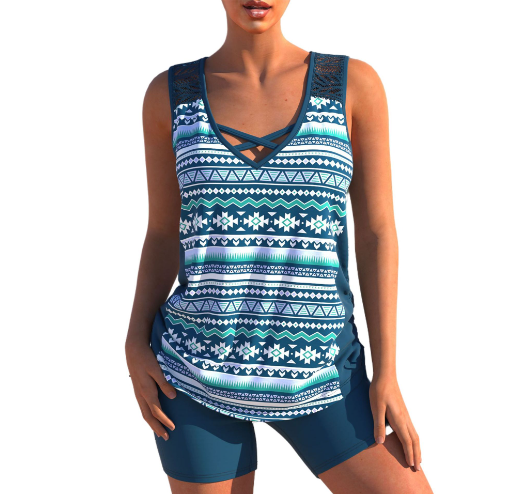 Ivyshape | Tankini Set Summer Tankini Set with Geometric V-Neck