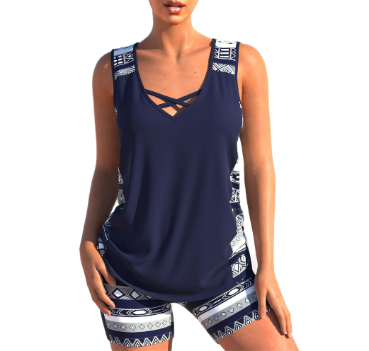 Ivyshape | Tankini Set Summer Tankini Set with Geometric V-Neck