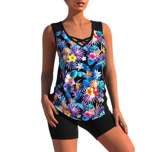 Ivyshape | Tankini Set Summer Tankini Set with Geometric V-Neck