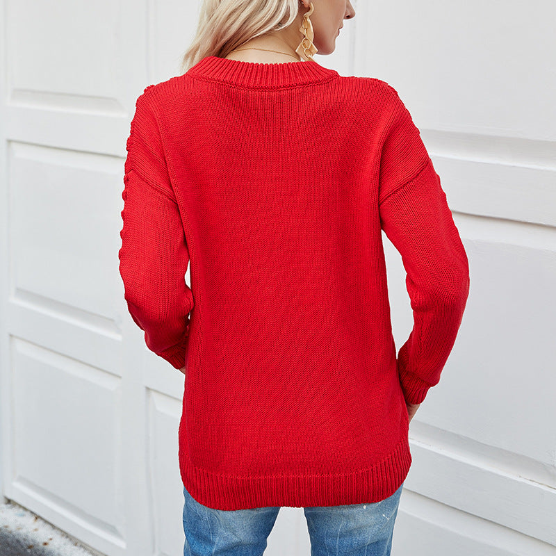 IvyShape | Round Neck Sweater Hollow-Out Sweater