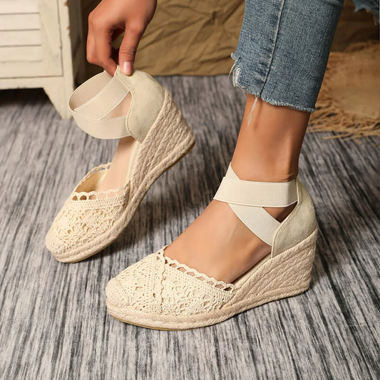 Ivyshape | Elegant Wedge Sandals with Crochet Tip