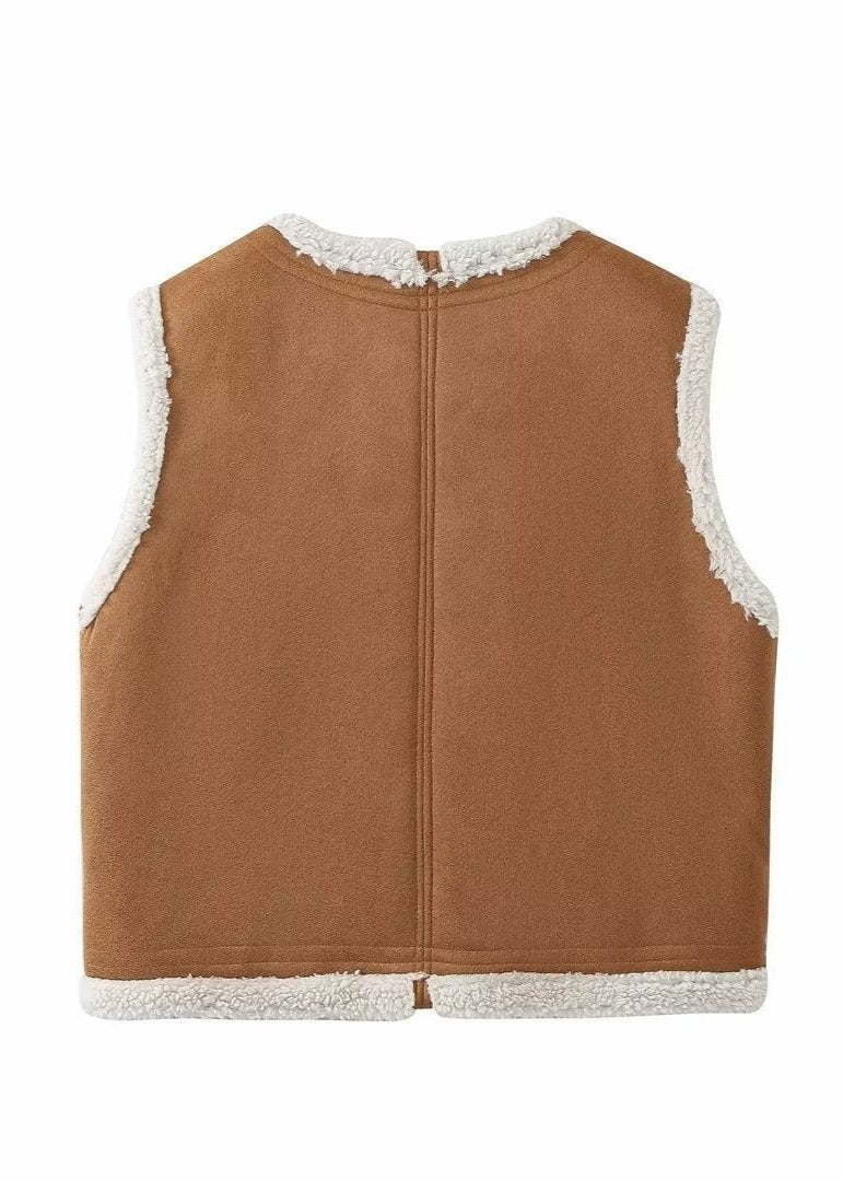 Ivyshape | Lamb Wool Trim Vest