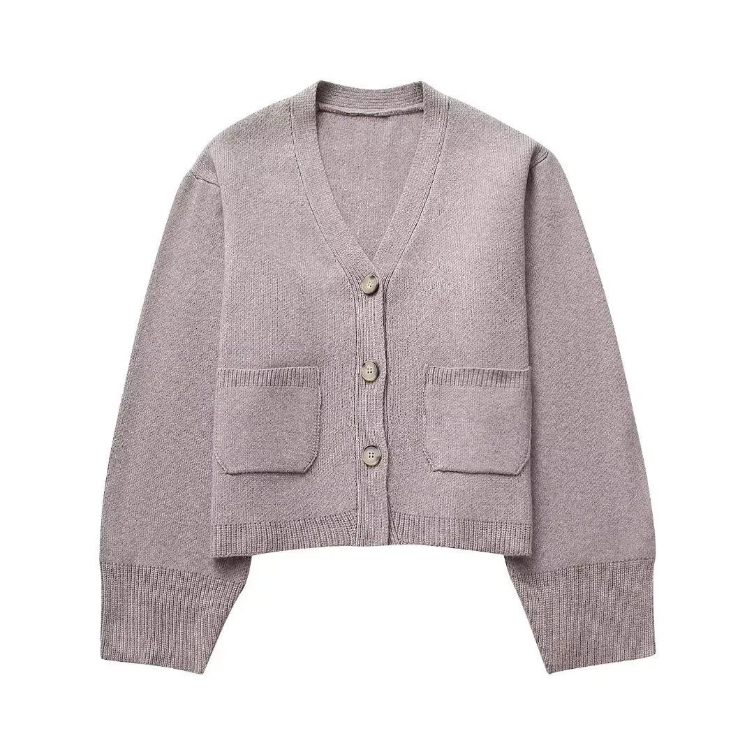 Ivyshape | Knitted Women's Cardigan with V-Neck and Buttons