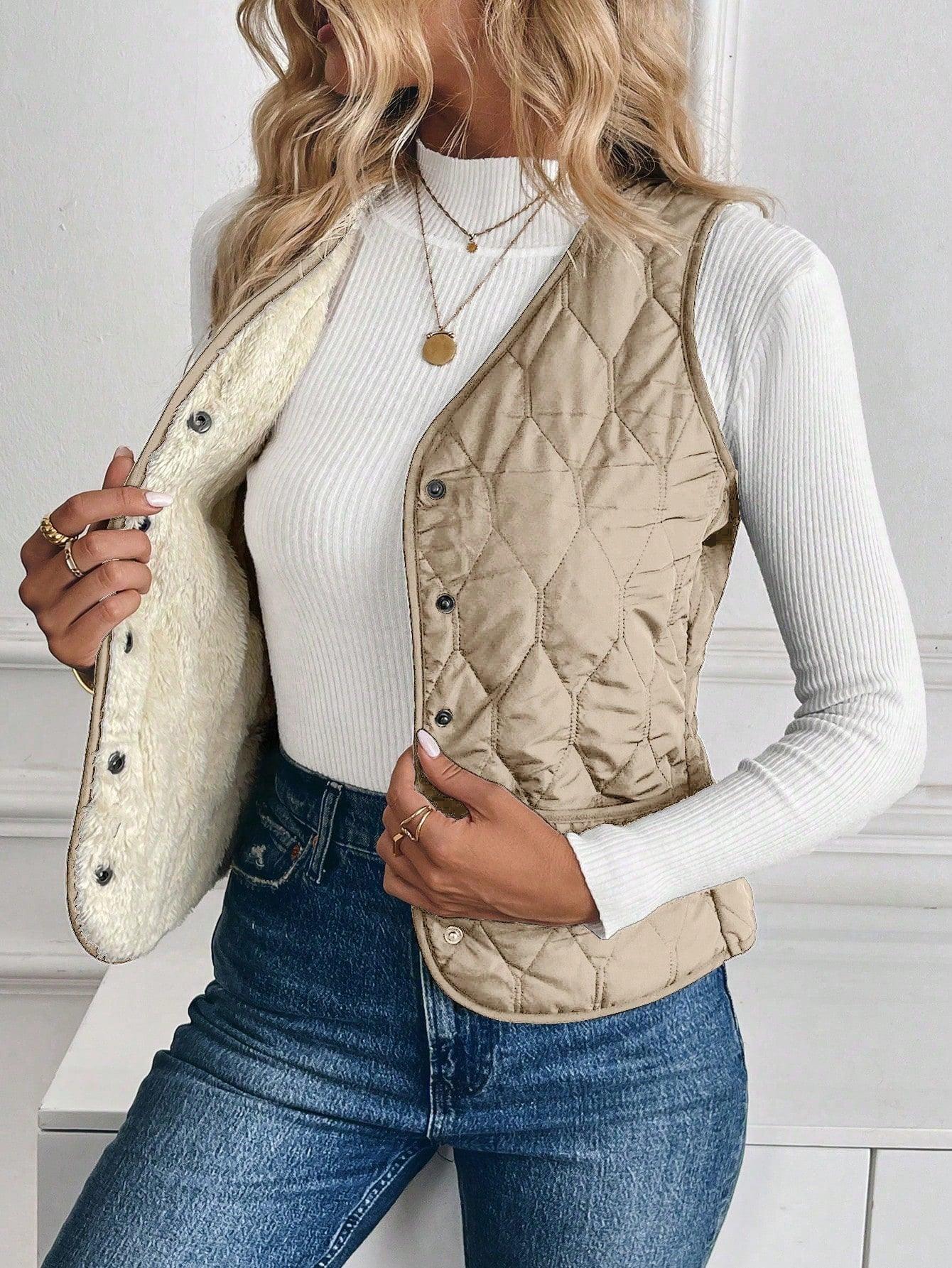 Ivyshape | Padded Lined Vest with Reversed Lamb for Women