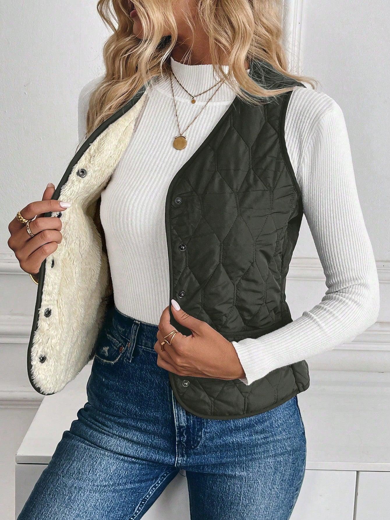 Ivyshape | Padded Lined Vest with Reversed Lamb for Women