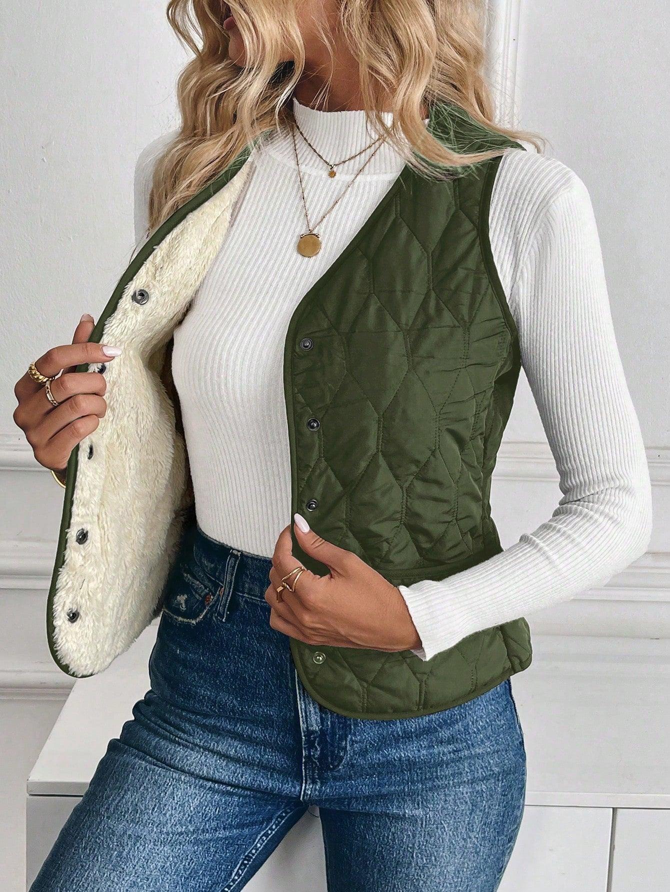 Ivyshape | Padded Lined Vest with Reversed Lamb for Women