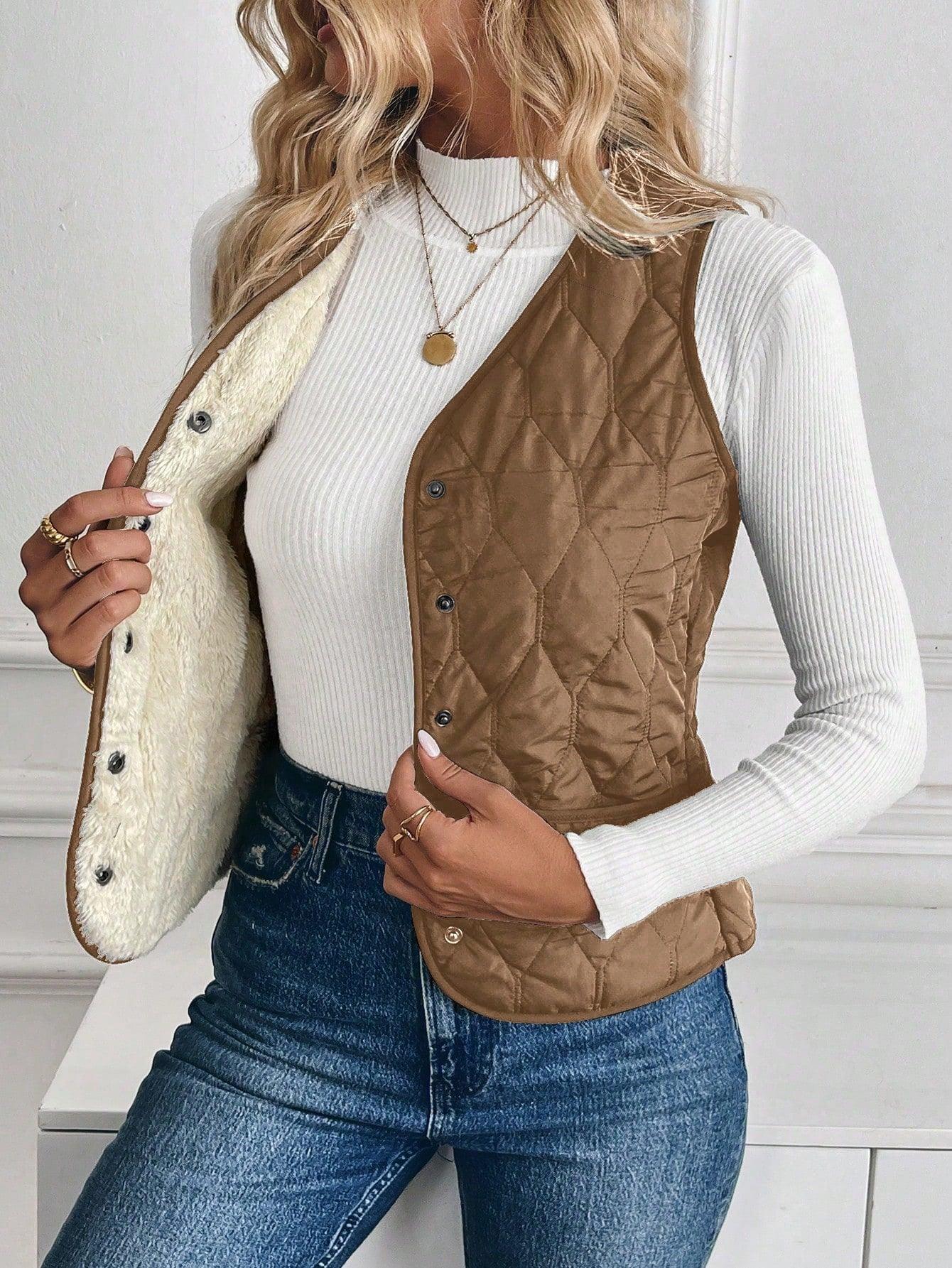 Ivyshape | Padded Lined Vest with Reversed Lamb for Women