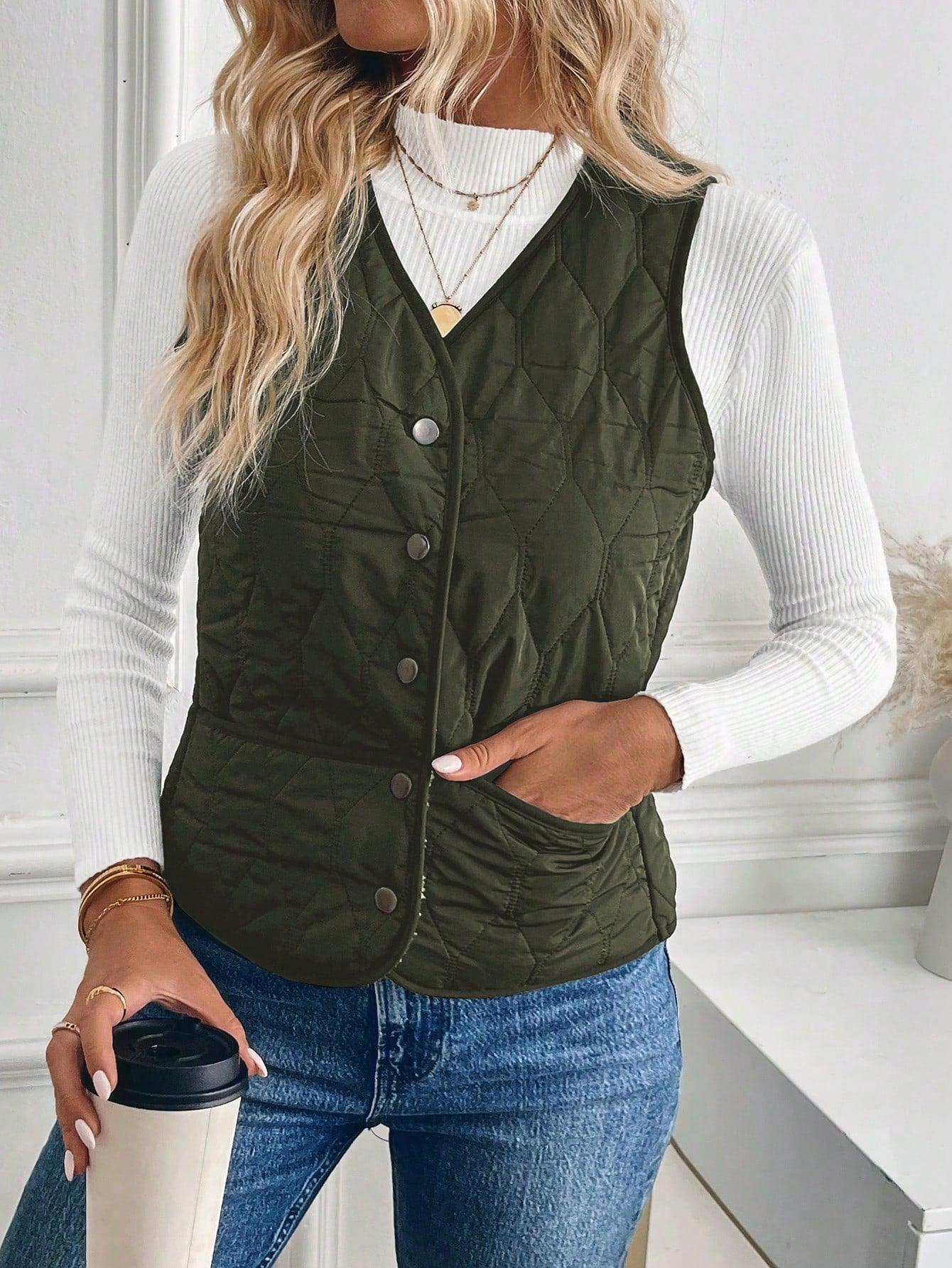 Ivyshape | Padded Lined Vest with Reversed Lamb for Women