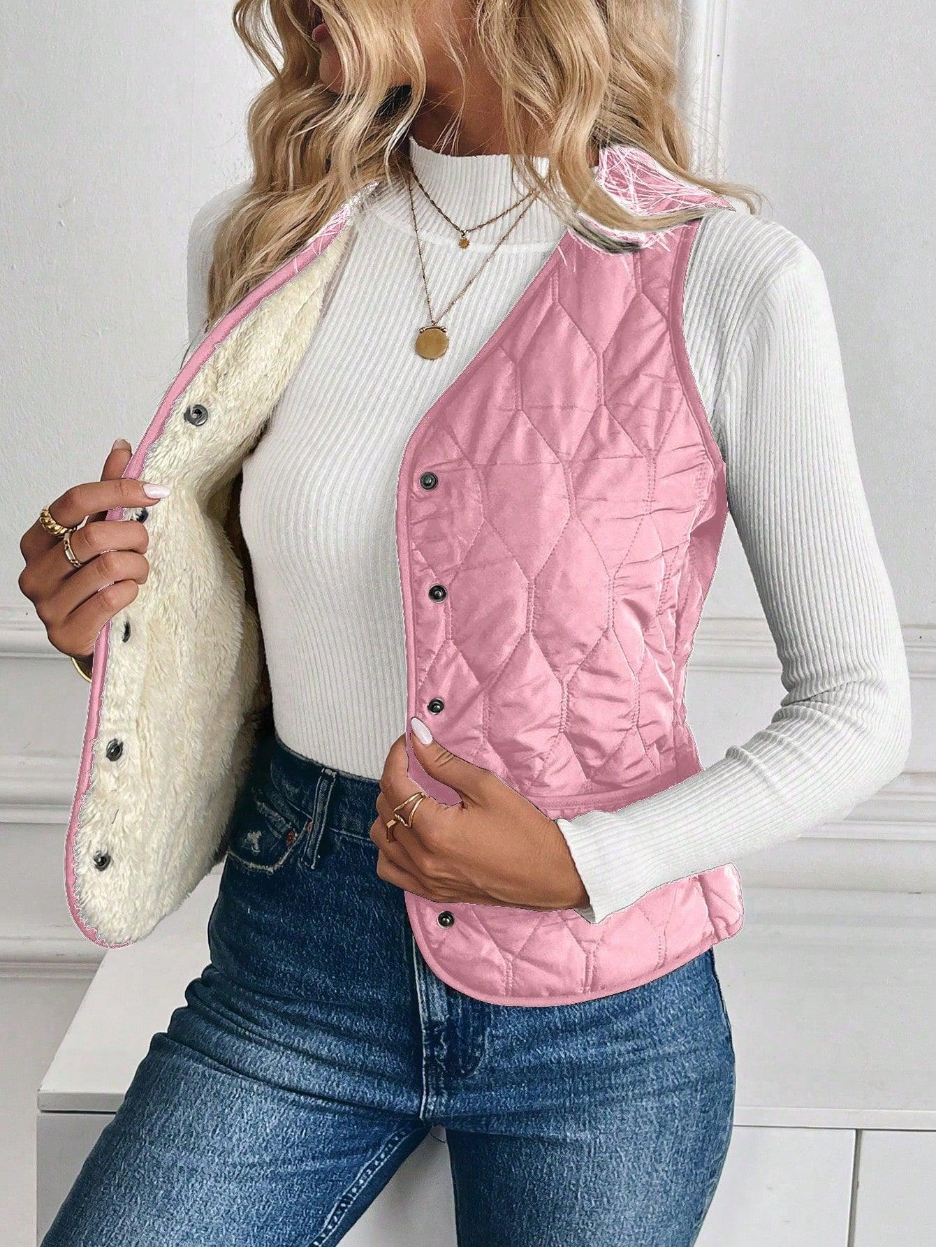 Ivyshape | Padded Lined Vest with Reversed Lamb for Women