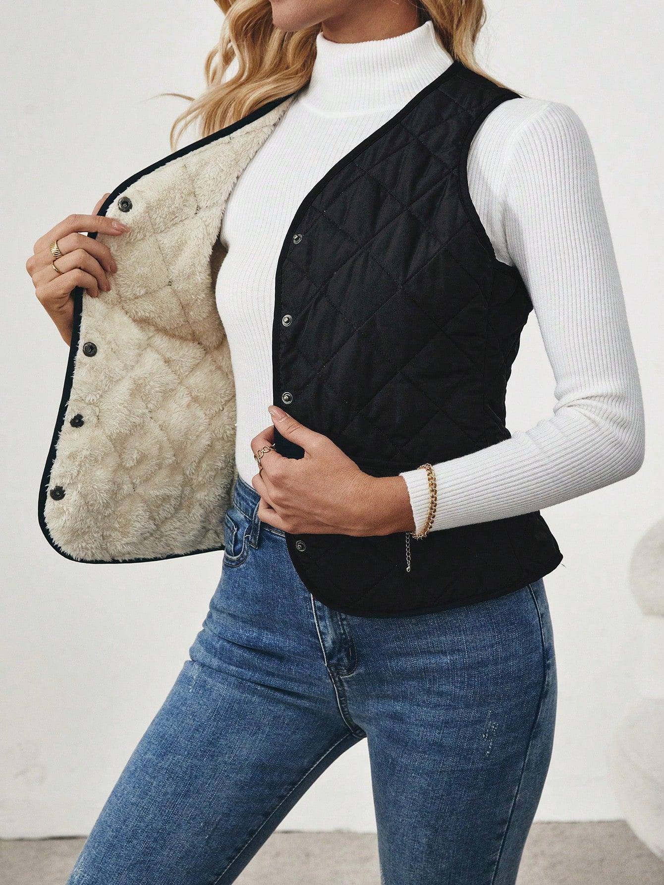 Ivyshape | Padded Lined Vest with Reversed Lamb for Women