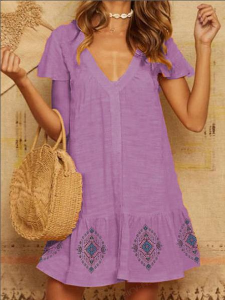 Ladies summer cotton dress with embroidered hem Ivyshape