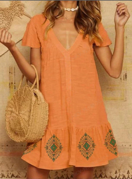 Ladies summer cotton dress with embroidered hem Ivyshape
