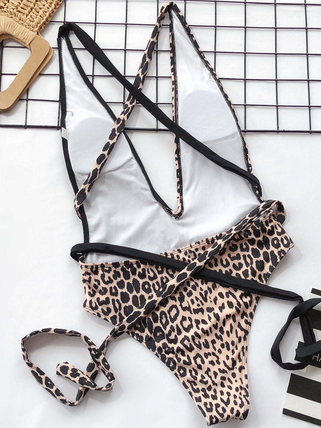 Ivyshape | Tied Leopard Plunge One-Piece Swimwear