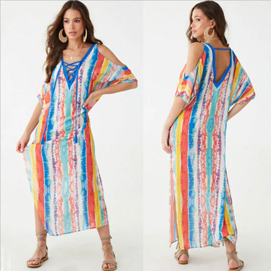 Women’s Maxi Dress with Off-Shoulder Design and Artistic Gradient Ivyshape