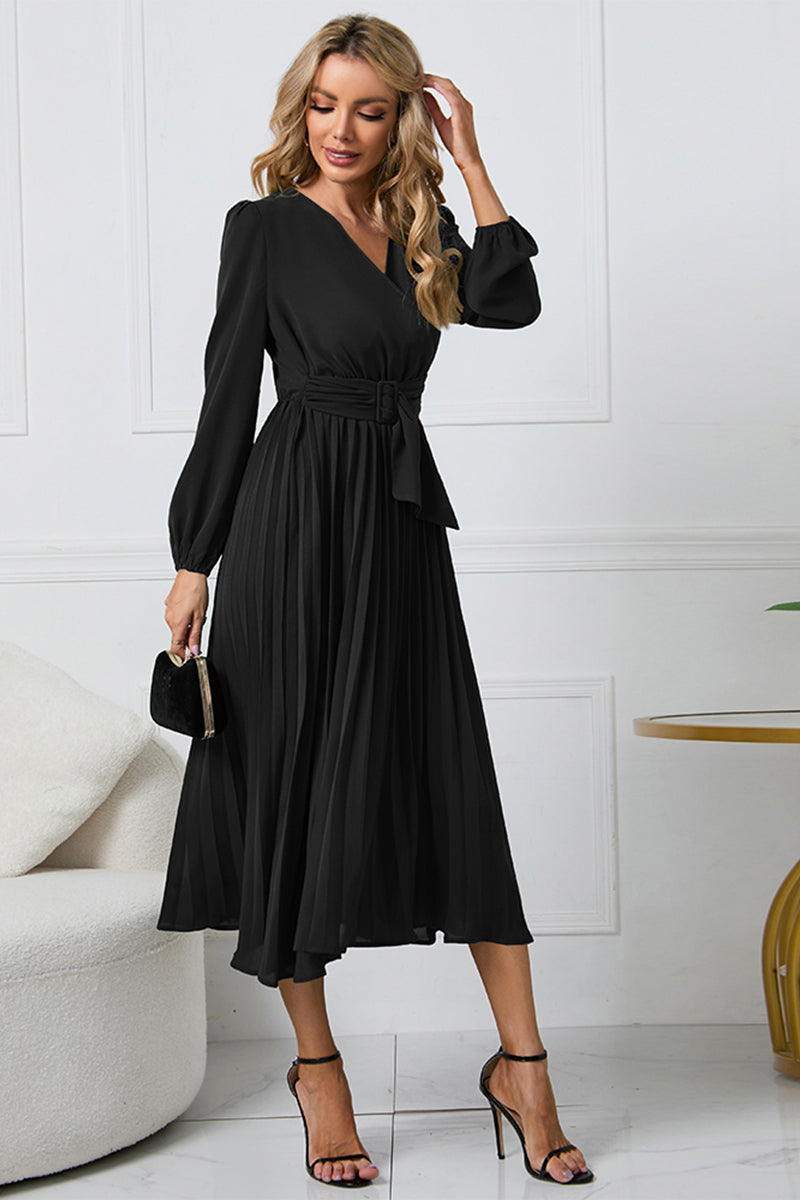 Ivyshape | V-Neck Long Sleeve Tie Waist Midi Dress