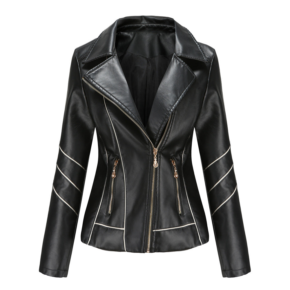 Women's fashionable faux leather jacket with textured design Ivyshape