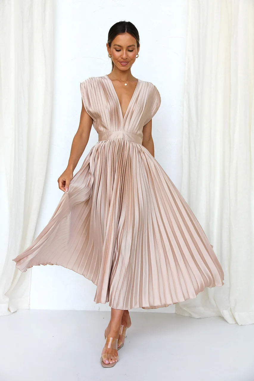 Ivyshape | Pleated Plunge Midi Dress