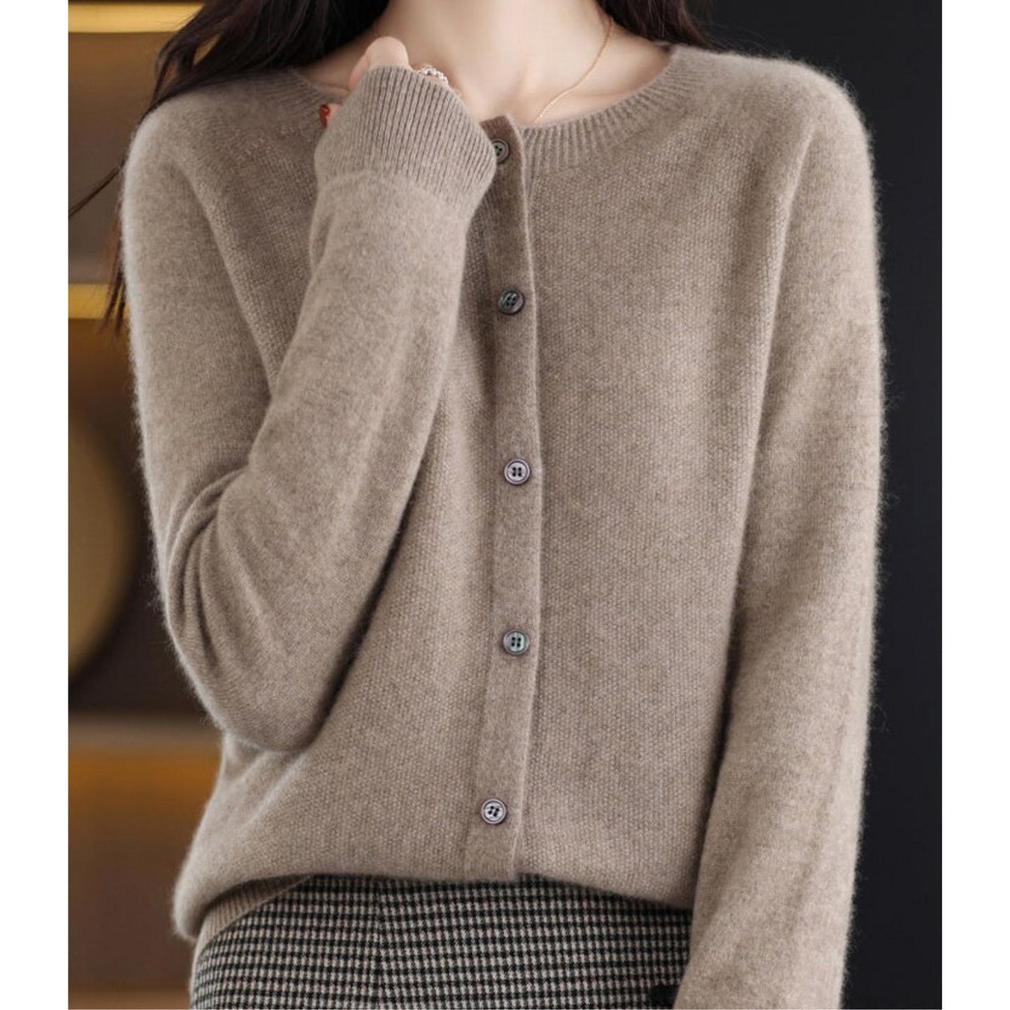 Ivyshape | Women's Round Neck Cardigan Pullover