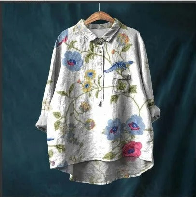 Vibrant Floral Print Blouse for Women (2XL)