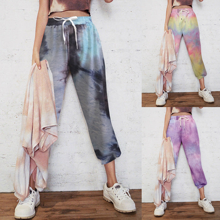 Women's Casual Tie-Dye Jogging Pants with Elastic Waistband and Side Pockets Ivyshape