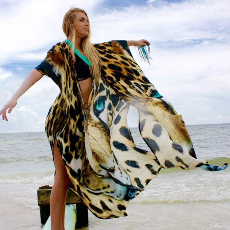 Women's beach kaftan with striking animal motif and flowing silhouette Ivyshape