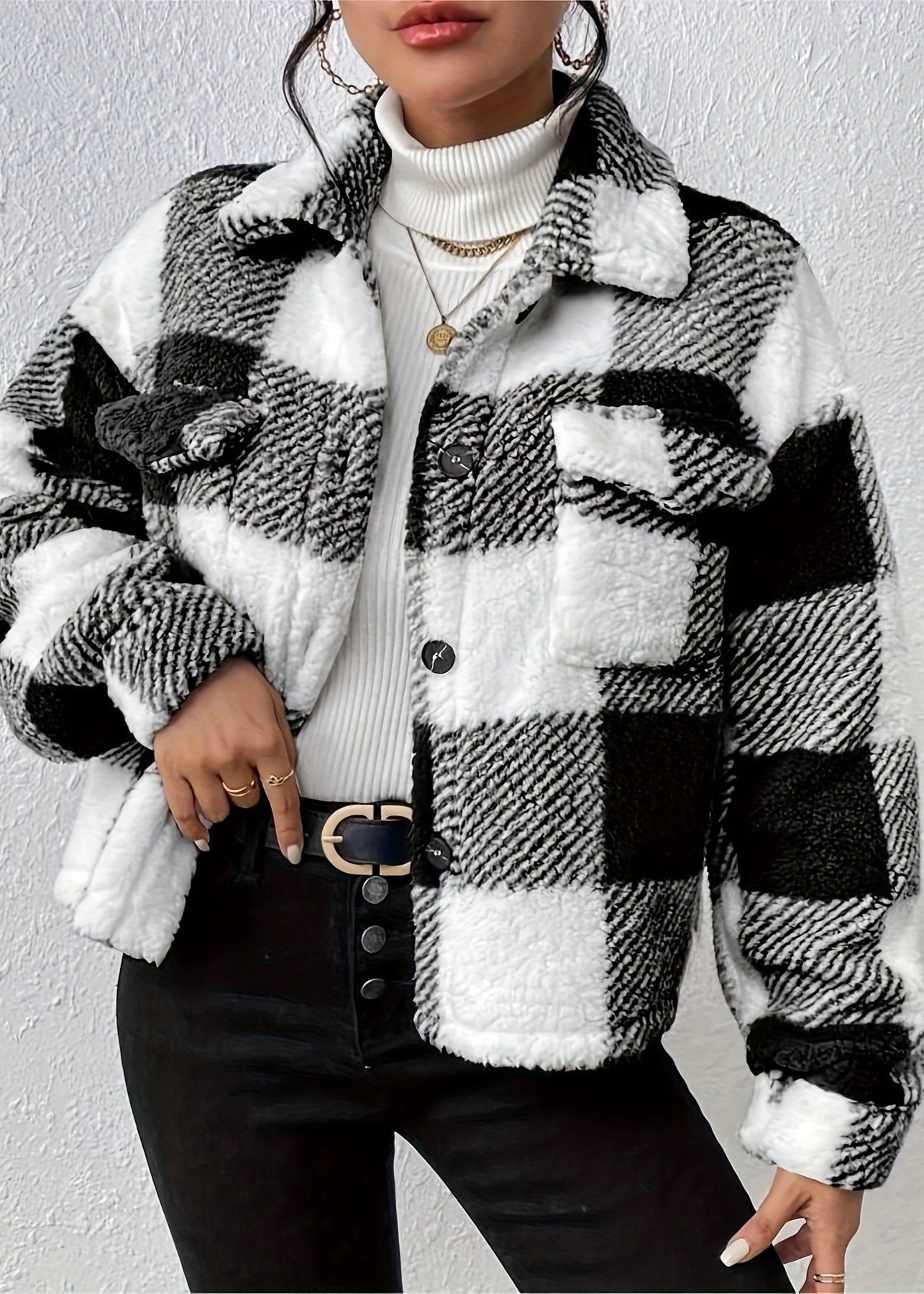 Ivyshape | Plaid Double-Sided Plush Jacket