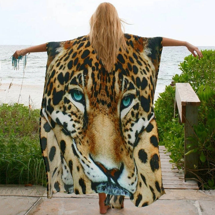 Women's beach kaftan with striking animal motif and flowing silhouette Ivyshape