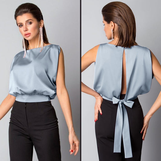 Women elegant top with open back and bow Ivyshape