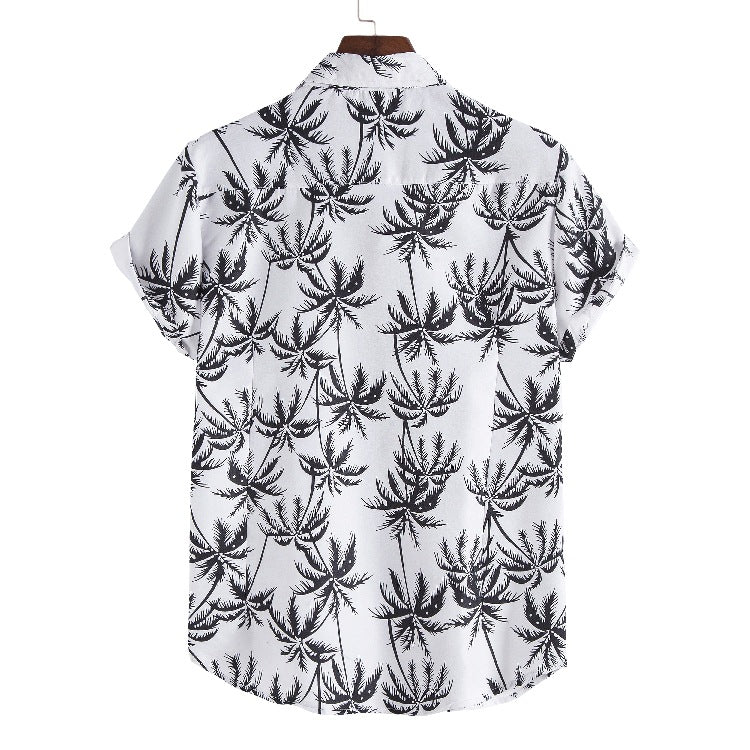 Men's Short Sleeve Shirt with Stylish Tropical Leaf Design and Relaxed Fit Ivyshape
