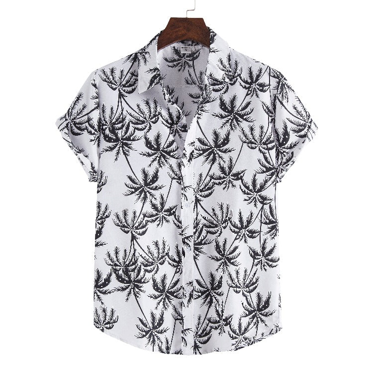 Men's Short Sleeve Shirt with Stylish Tropical Leaf Design and Relaxed Fit Ivyshape