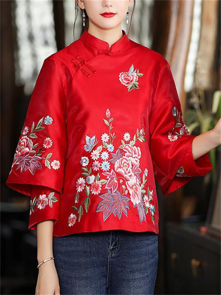 Women's Flower Embroidery Cheongsam Shirt