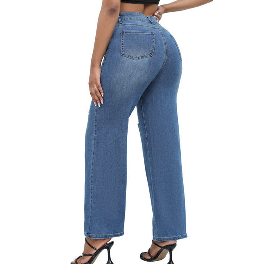 Ivyshape | Women'sRipped Wide-Leg Jeans