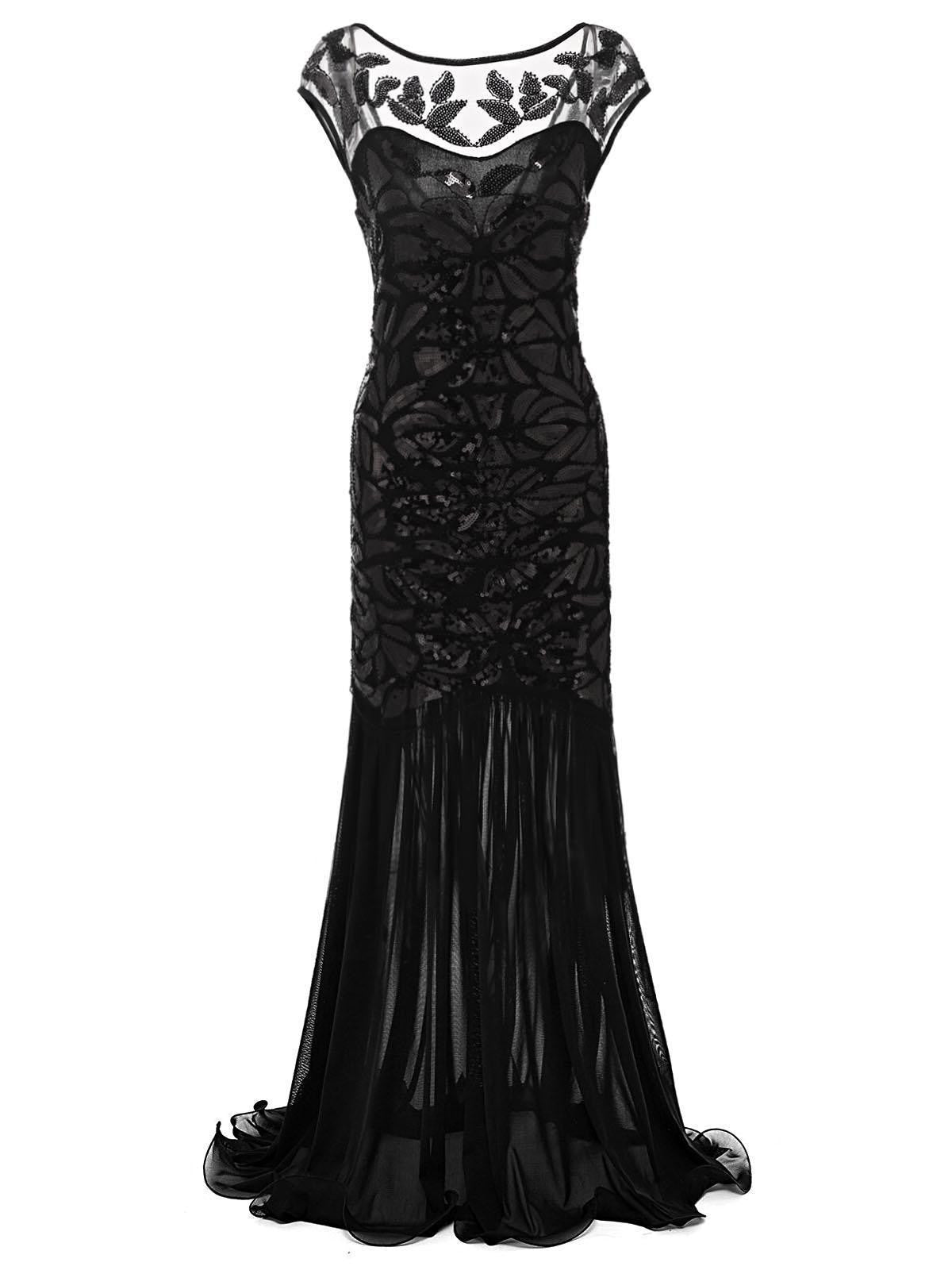 Black Sequin Maxi Flapper Dress