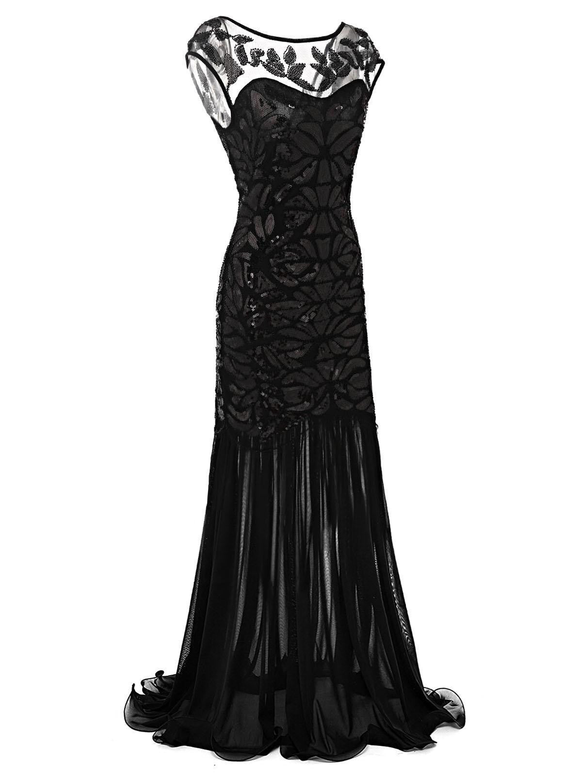 Black Sequin Maxi Flapper Dress