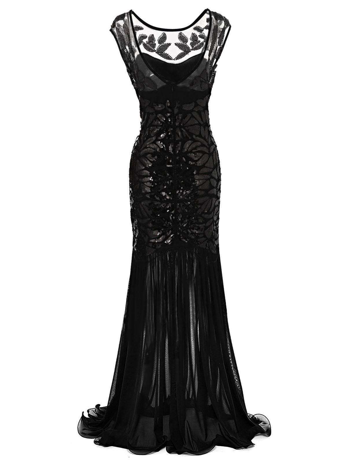 Black Sequin Maxi Flapper Dress