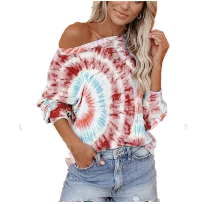 Ladies casual and stylish off-shoulder sweatshirt in tie-dye design Ivyshape