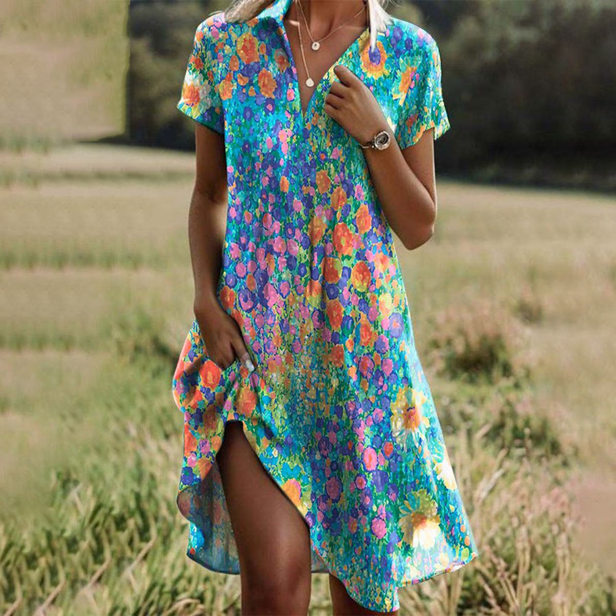 Ivyshape | Women's Casual Bloom Dress Mid