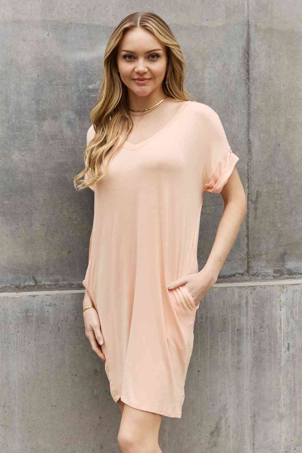 Culture Code Full Size Relaxed V-Neck T-Shirt Dress